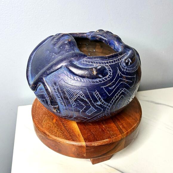 Vintage Signed Studio Pottery Bowl Rey Para Folk Art Ceramic
